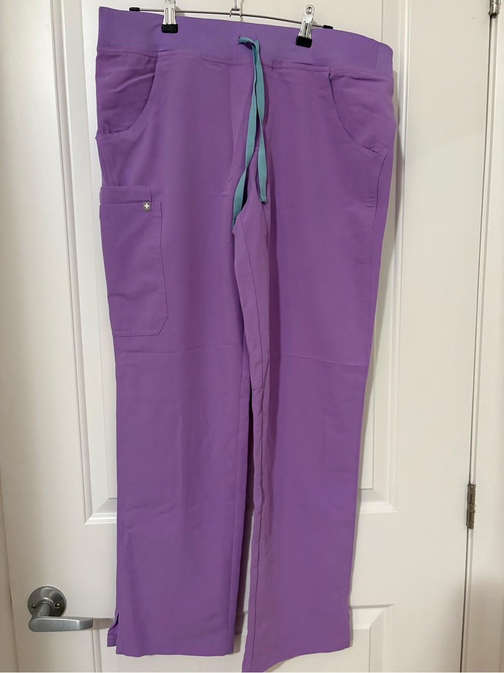 Figs Purple Scrub Joggers with Teal Drawcord